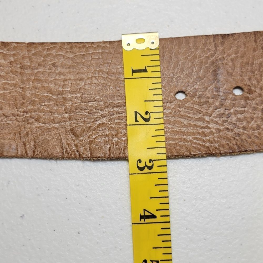 Sam Brown Wide Asymmetrical Tan Leather Belt Oversized Silver Buckle Boho - Picture 12 of 14